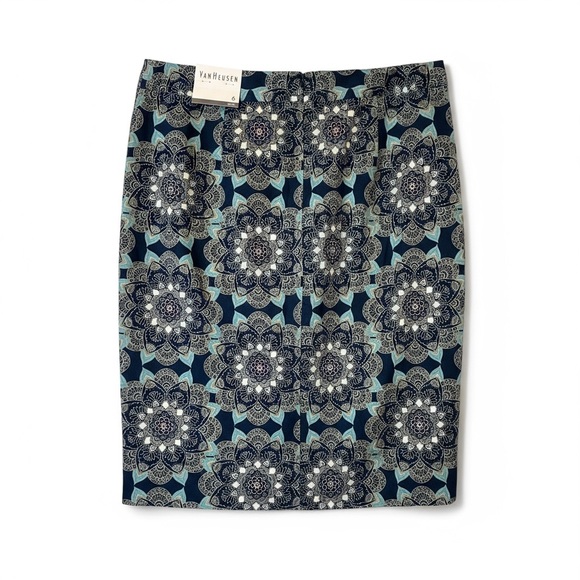 Van Heusen Teal Green Floral Mandala Skirt, Fully Lined, NWT, size 6 - Picture 3 of 5